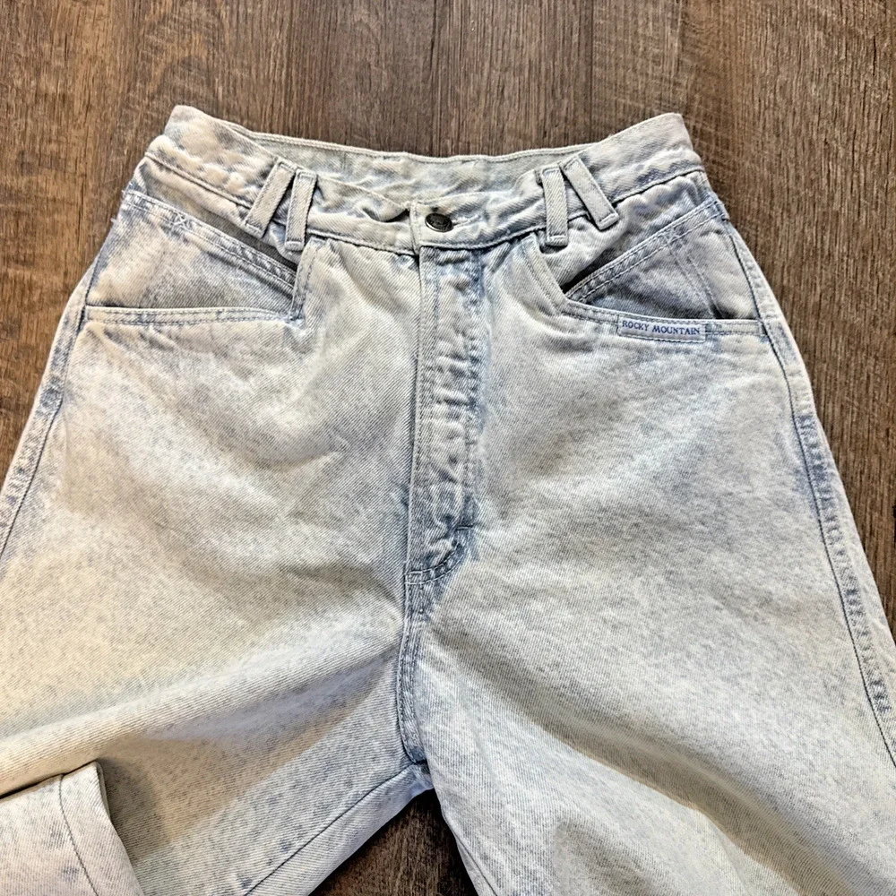 Vtg Rocky Mountain Bare Back Jeans Women Sz 29/9 Acid Wash‎ Cotton High Rise Mom